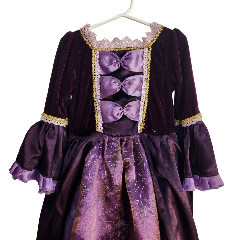Purple Velvet Princess Costume Dress Girls Size 6/8Y Gold Lace Bows Medieval
